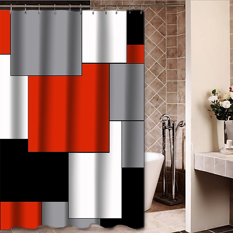 Κουρτίνα ντους με γάντζους 180cm*180cm(70"*70") Πολυεστέρας Πλενόμενη Αδιάβροχη Γεωμετρικό Σύγχρονο Απλό Σχέδιο 2025 - $27.99 –P12