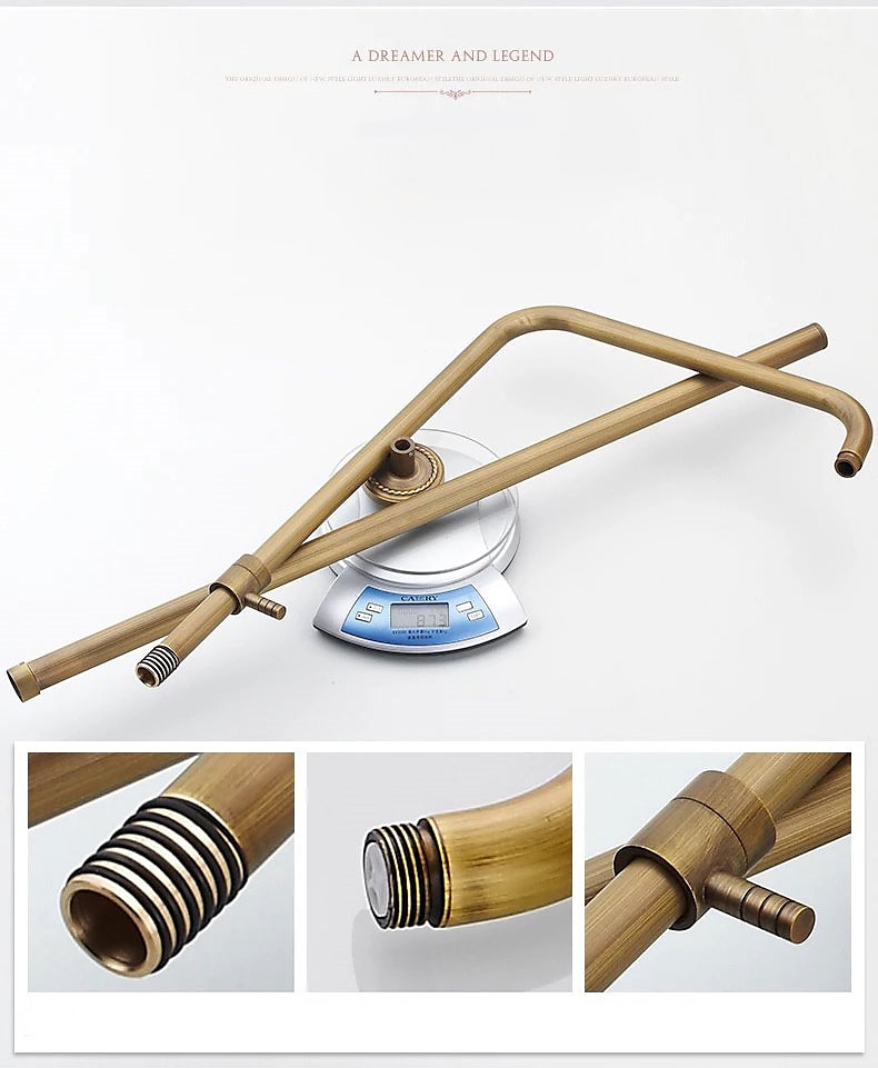 set di rubinetti per sistema doccia 8 "soffione dorato, kit combinato stile vintage a pioggia con doccetta a mano a parete, montaggio esterno in ottone antico country rubinetteria per vasca da bagno con valvola in ceramica del 2025 a $307.79 –P5