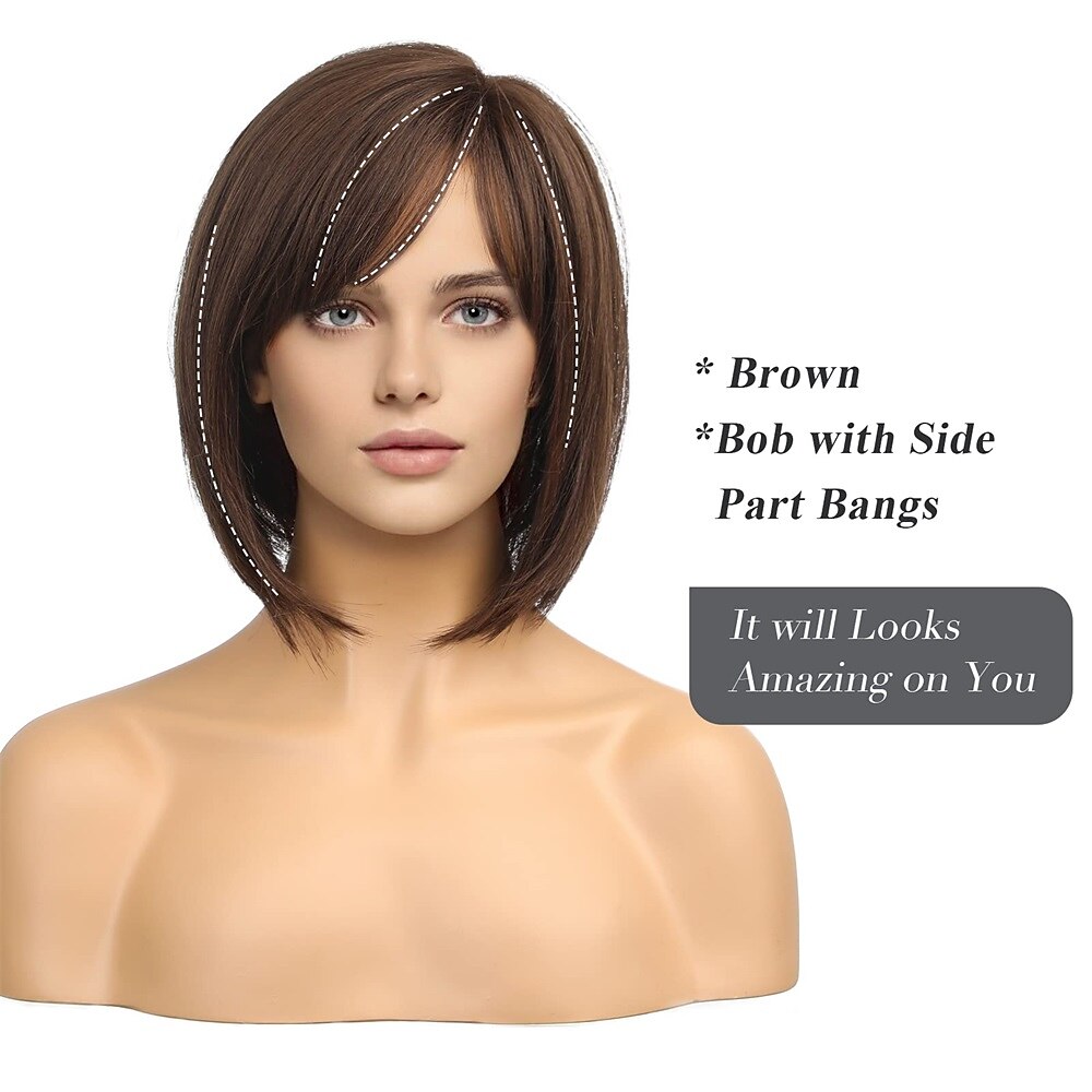 bob gemengde bruine pruiken voor vrouwen met pony 2025 - $28.99 –P14