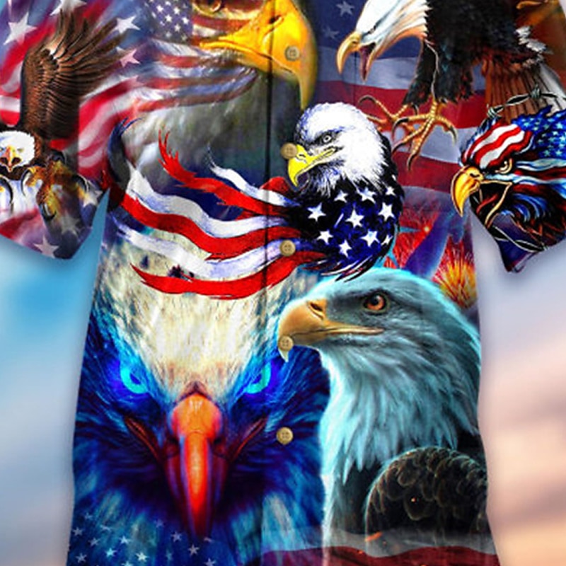 Amerikai függetlenség napja Férfi Sas Amerikai zászló Ing Hawaii ing Gombos póló Rövid ujjú Hawaii Dizájn Alkalmi Szabadtéri Hétköznapi Napi Tavaszi nyár Térfogatcsökkenés Gomb lefelé Fekete Fehér 2025 - $24.99 –P2