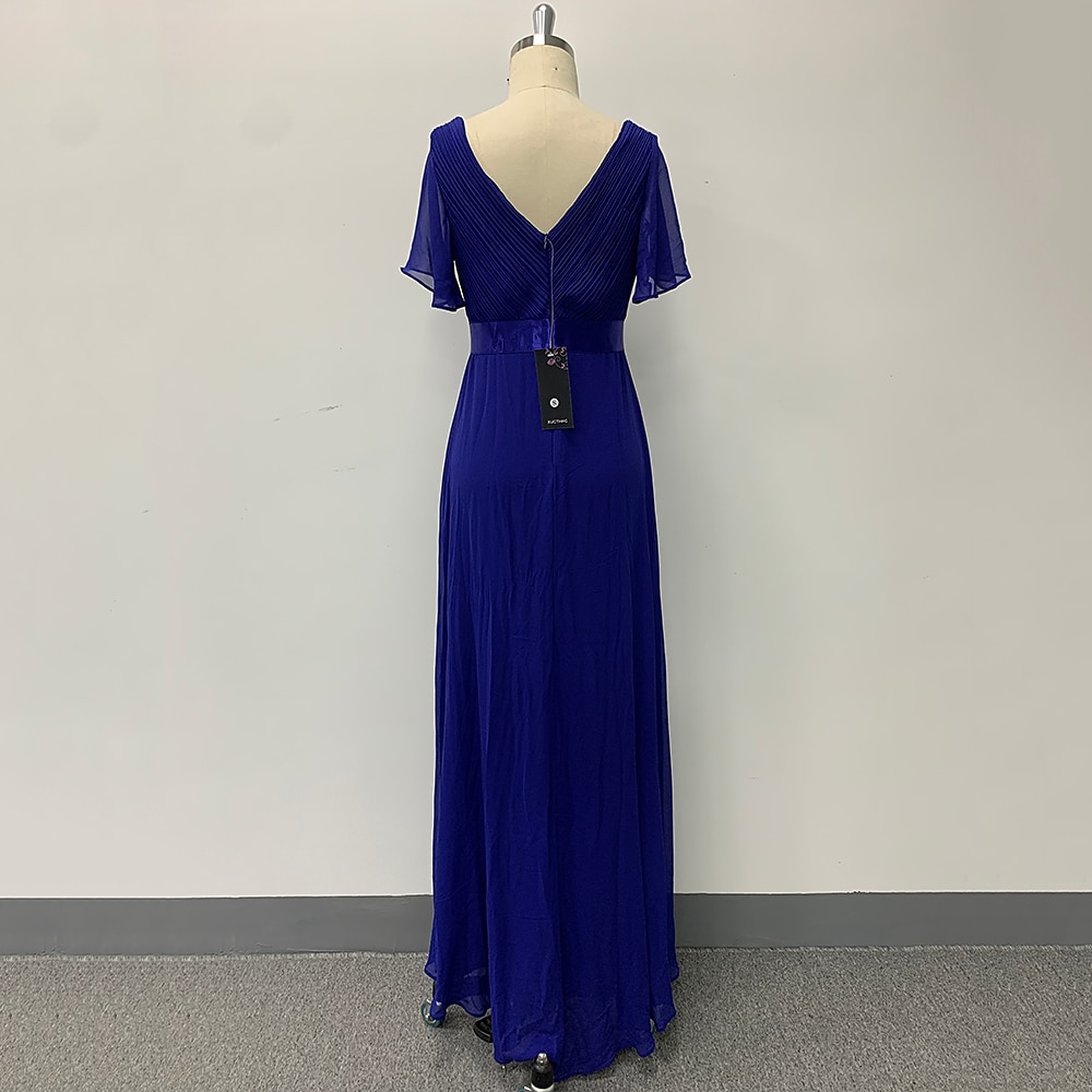 Abito da sera A-Line Abito Impero Ospite di nozze Formale Serale Lunghezza sul pavimento Maniche corte Collo a V Abito da damigella Chiffon V retro con rouches a tinta unita 2025 del 2025 a $96.99 –P2