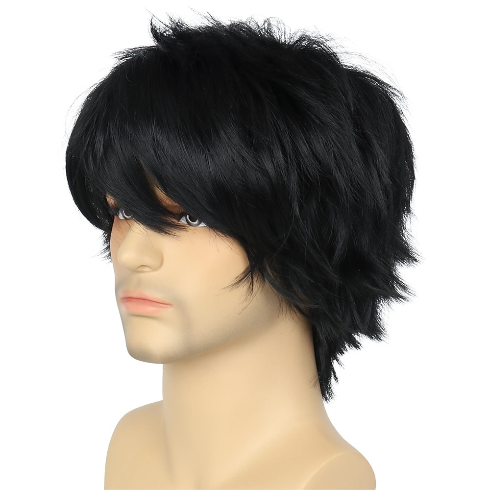parrucca cosplay emo nera corta parrucca maschile nera uomini donne parrucca anime halloween a strati del 2025 a $20.99 –P5