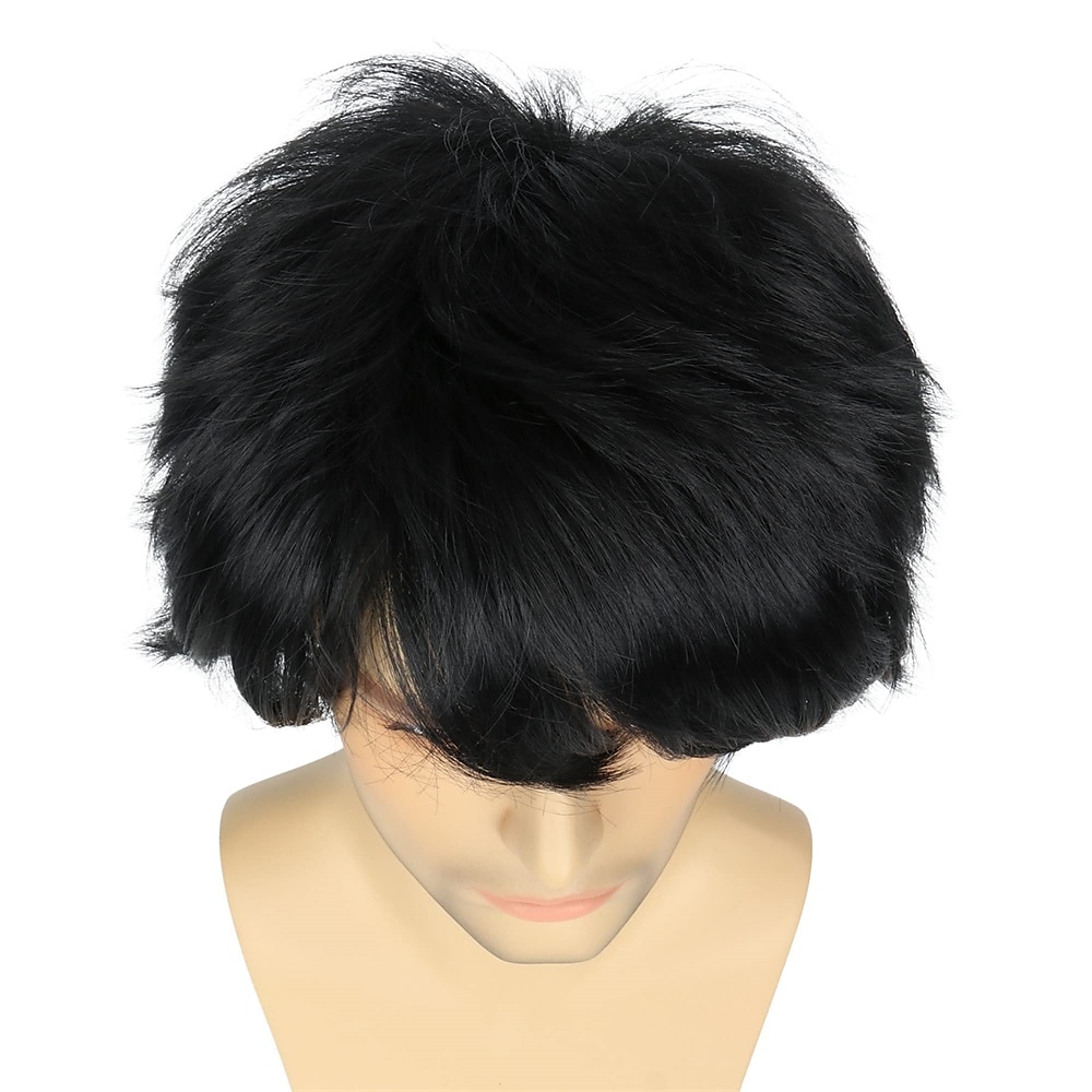 parrucca cosplay emo nera corta parrucca maschile nera uomini donne parrucca anime halloween a strati del 2025 a $20.99 –P3
