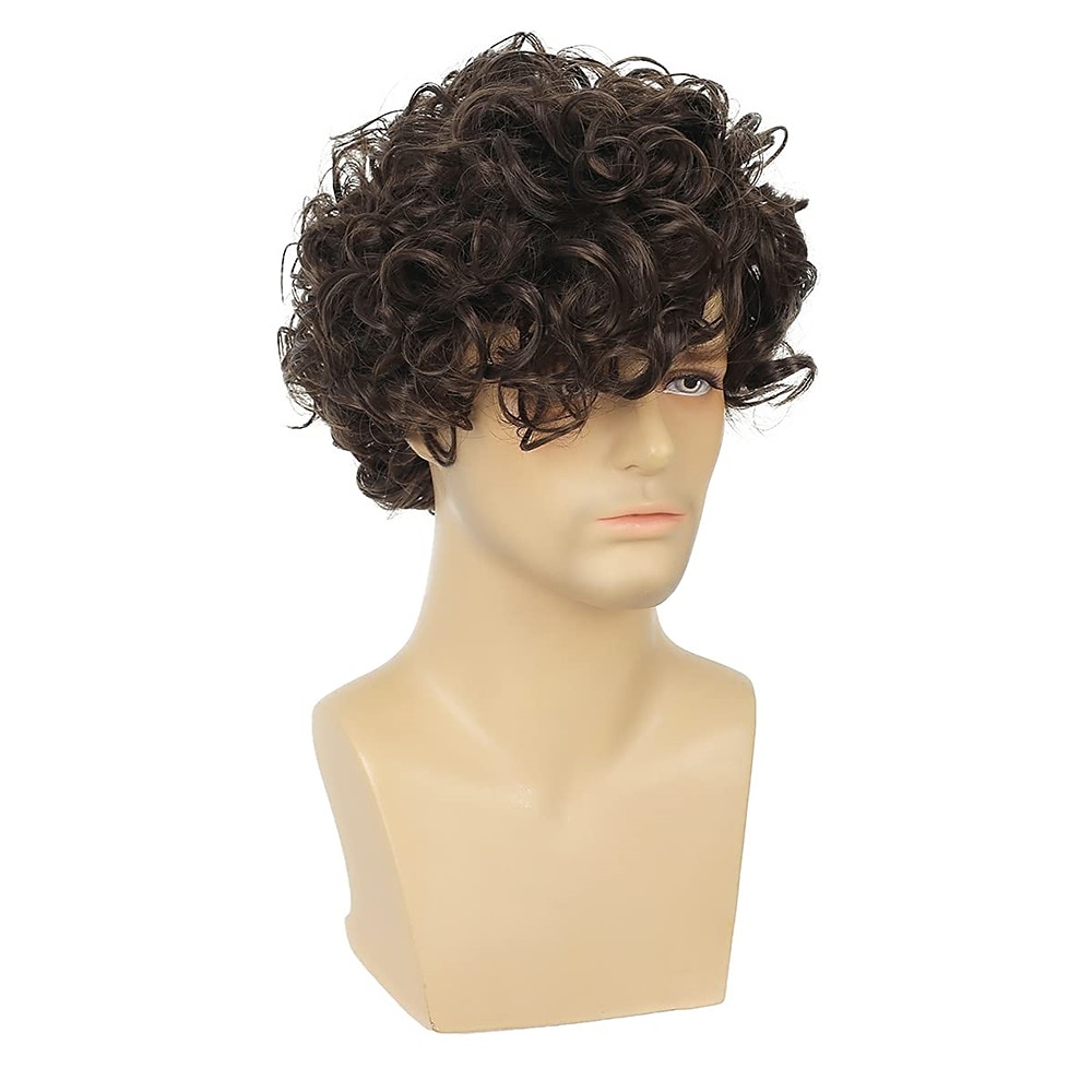 lyhyt kihara miesten musta peruukki pörröinen synteettinen cosplay halloween hiukset peruukki miehille 2025 - $21.99 –P14