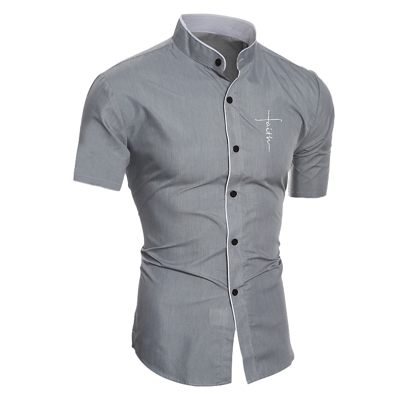 Voor heren Overhemd Shirt met kraag Kraagloos overhemd Effen Bruiloft Buiten Zwart Wit Grijs Korte mouw Opstaand Zomer Lente Kleding Button-omlaag 2025 - $20.99 –P3