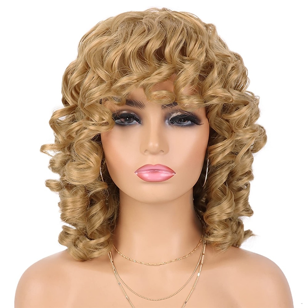 Wig Short Afro Curly Wigs for Black Women Dark Brown Curly Wig with Bangs Fluffy Shoulder Length Wigs Heat Resistant Synthetic Colorful Wigs for Daily Party Use 2025 - $28.99 –P13