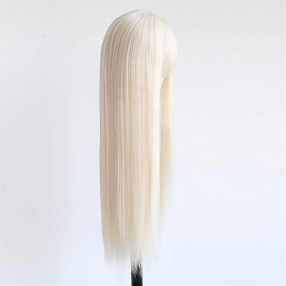 Loira platinada longa reta com franja sintética sem renda peruca frontal para mulheres natural longa reta média # 60 máquina de cor feita cosplay peruca de uso diário perucas barbiecore de 2025 por $25.99 –P4