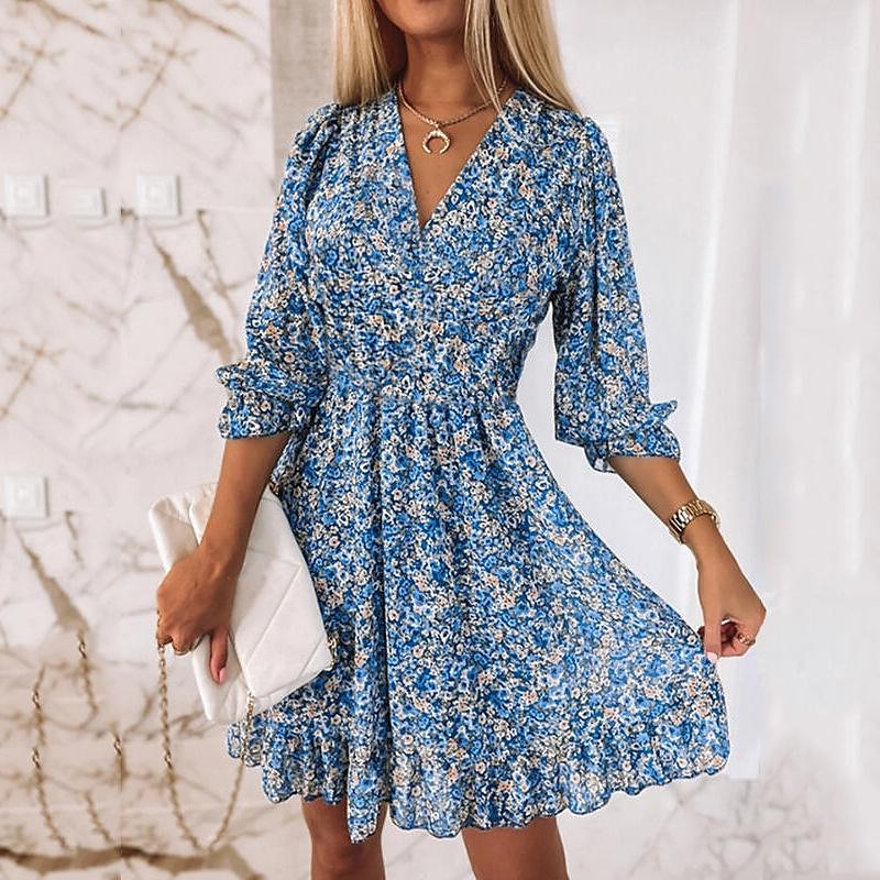 Damskie Sukienka midi Sukienka Boho Elegancja i luksus Podstawowy Dojrzały Bufka Na zewnątrz Impreza Codzienny Kwiaty Rękaw 1/2 W serek Żółty Czerwony Niebieski Fioletowy Lato Wiosna 2025 - $41.99 –P14