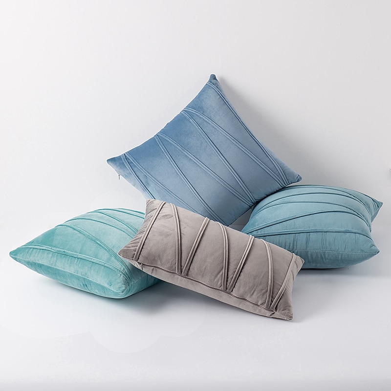 dekorative kasteputer putetrekk stripet fløyel moderne dekorative solide putetrekk putevar myk koselig til seng sofa sofa bil stue rosa blå salvie grønn brent oransje 2025 - $19.99 –P1