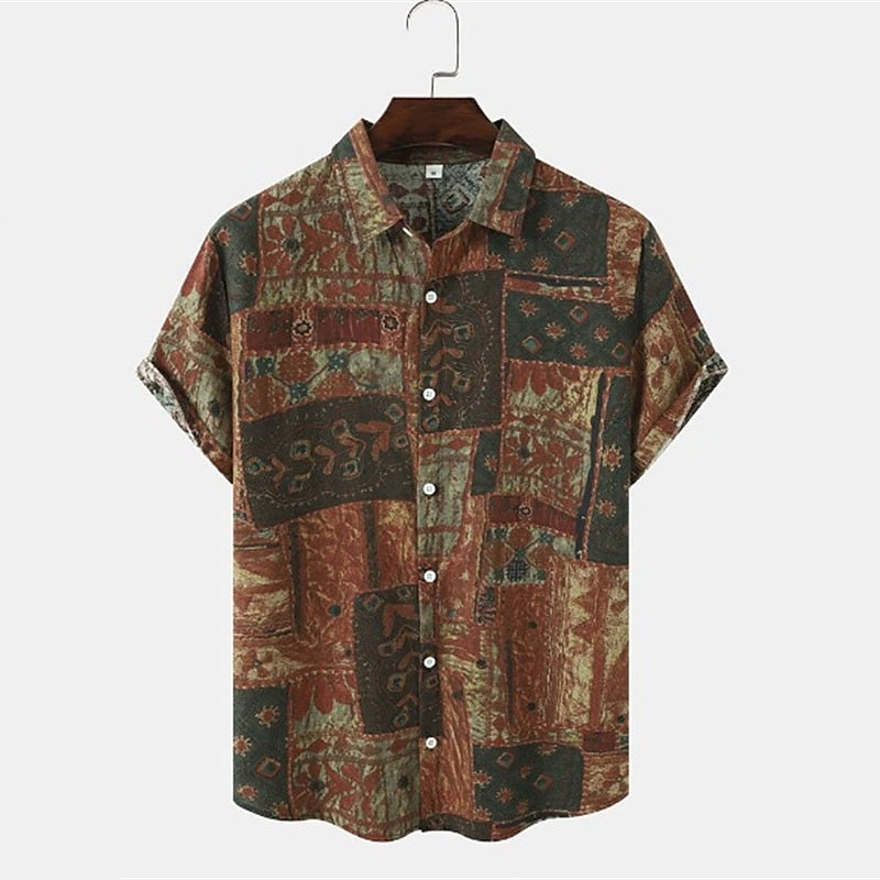 Herre Årgang Skjorte Boho skjorte Skjorte med knapper Kortermet Mote Designer Fritid Avslappet Daglig Vår sommer Aftæpning Knapp ned Blå Lilla Grønn kaffe 2025 - $24.99 –P1