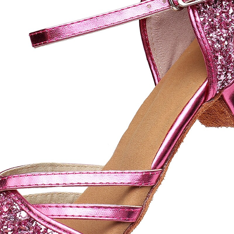 pantofi de dans pentru fete cu sclipici argintii dama | Pantofi de bal deschisi cu toc mic pentru copii cu bareta la glezna - perfecti pentru spectacole si petreceri 2025 - $29.99 –P1