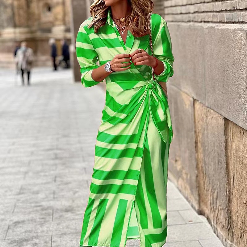 robe chemise femme moulante robe portefeuille maxi robe longue extérieur mode quotidienne bohème col chemise froncé fendu manches longues été automne printemps 2023 coupe régulière violet orange vert de 2025 ? $34.99 –P6