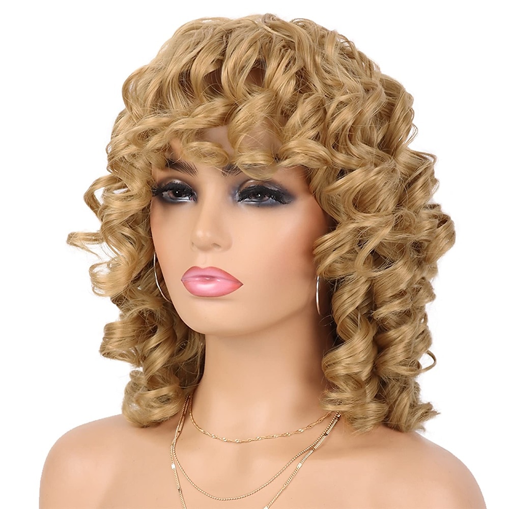 Wig Short Afro Curly Wigs for Black Women Dark Brown Curly Wig with Bangs Fluffy Shoulder Length Wigs Heat Resistant Synthetic Colorful Wigs for Daily Party Use 2025 - $28.99 –P14