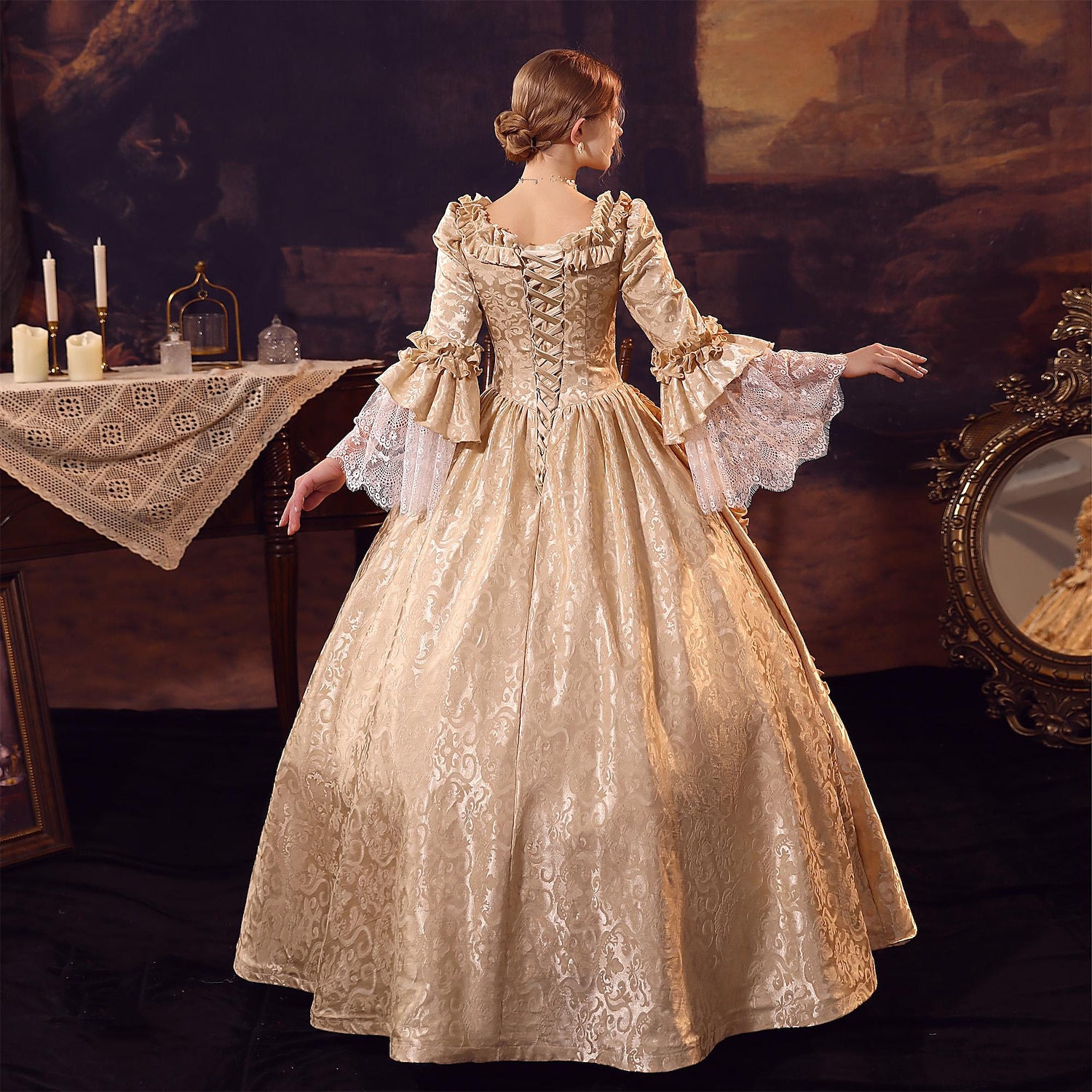 Princess Shakespeare Plus Size Gothic Rococo Vintage Inspired Medieval Party Costume Masquerade Women's Costume Vintage Cosplay Wedding Party 3/4-Length Sleeve Ball Gown Christmas 2025 - $203.49 –P5