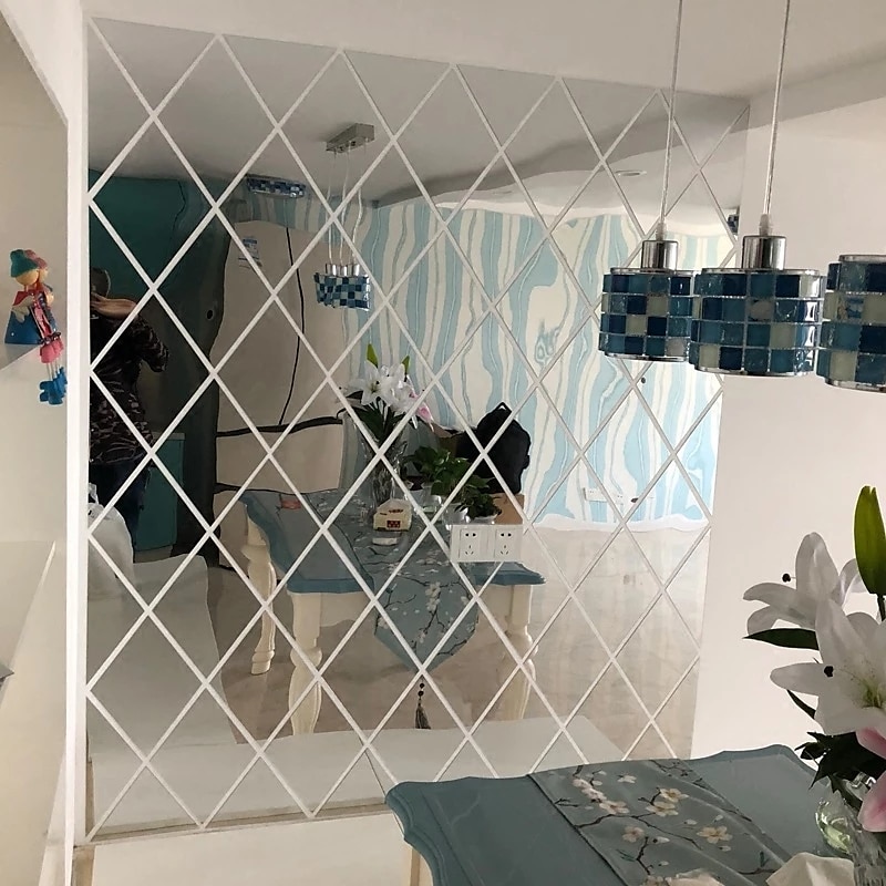 specchio ondulato camera da letto sfondo Adesivi da parete a specchio in acrilico 3D grande esagono decorazione fai da te per casa divano quadrato soggiorno 