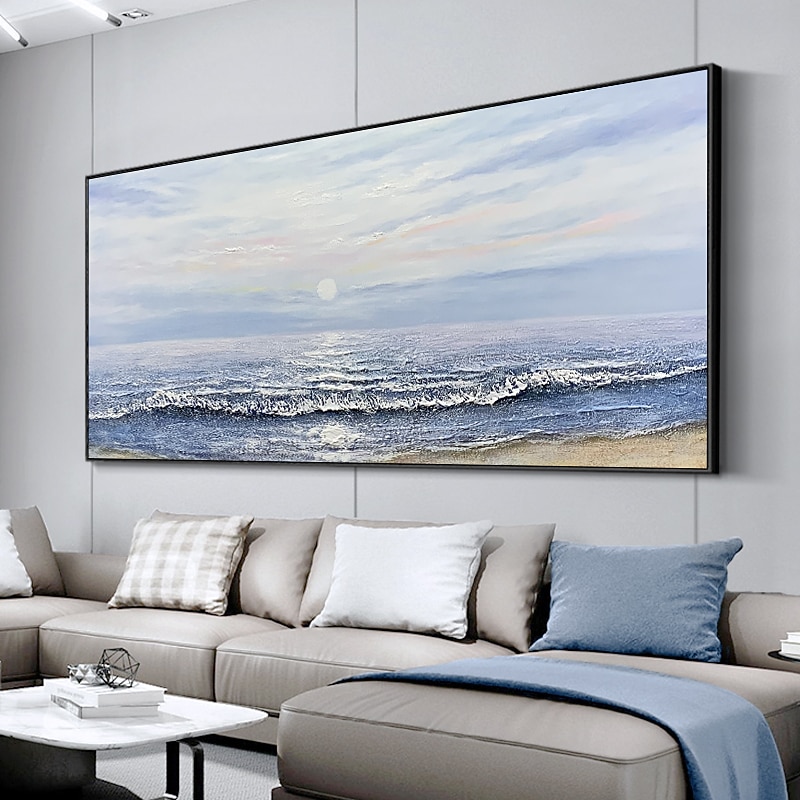 Pintura a óleo pintada à mão à mão arte da parede pôr do sol marinha pintura a óleo moderna textura abstrata decoração para casa decoração lona enrolada sem moldura não esticada de 2026 por $94.99 –P2