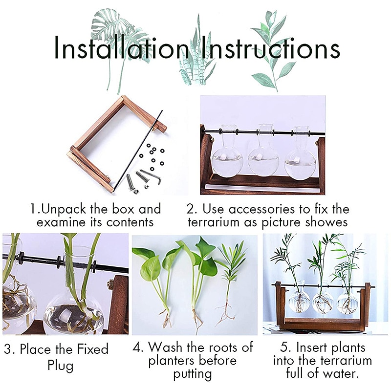 Creative Wooden Frame Glass Vase Tabletop Terrarium Hydroponics Plant Vases Bonsai 3 Transparent Flower Pot with Wooden Tray Home Decor 2026 - $20.99 –P4