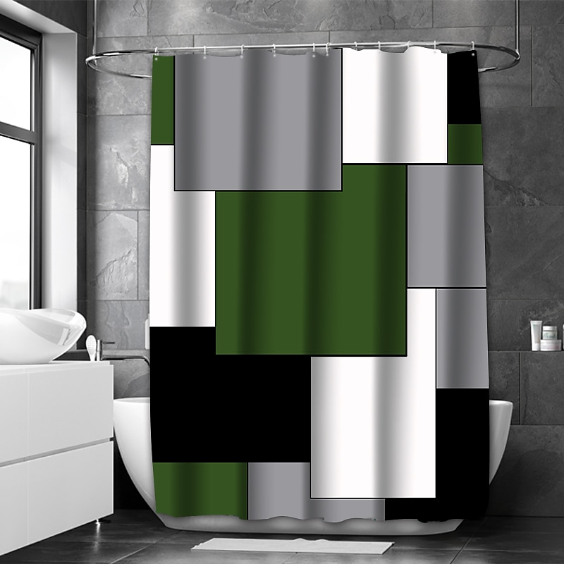 Κουρτίνα ντους με γάντζους 180cm*180cm(70"*70") Πολυεστέρας Πλενόμενη Αδιάβροχη Γεωμετρικό Σύγχρονο Απλό Σχέδιο 2025 - $27.99 –P6