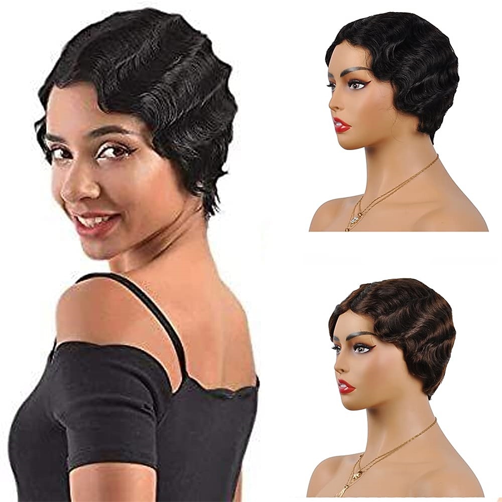 breve pixie cut parrucche per le donne nere mamma parrucca parrucche brasiliane dei capelli umani dito ocean wave parrucca remy parrucca di capelli umani a buon mercato parrucca per il partito del 2025 a $23.99 –P12