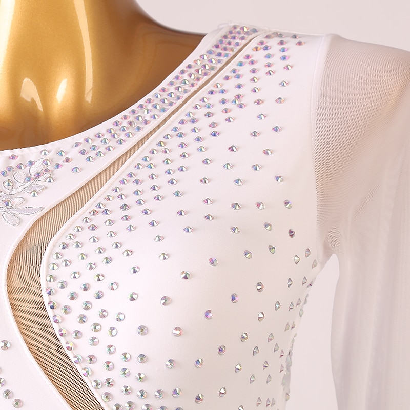 dansesalsa latinsk dansekjole frynset dusk delt ledd krystaller / rhinestones prestasjonstrening for kvinner langermet chinlon mesh 2025 - $184.99 –P1
