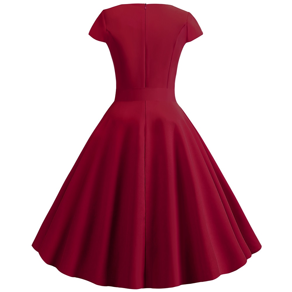 Retro / vintage Lata 50. Sukienka z linii Rockabilly Sukienka huśtawka Krótki kimonowy Łuk Równina W serek Strój na bal maskowy Damskie Bal maskowy Spotkanie towarzyskie Herbaciane przyjęcie Codzienne 2025 - €14.99 –P10