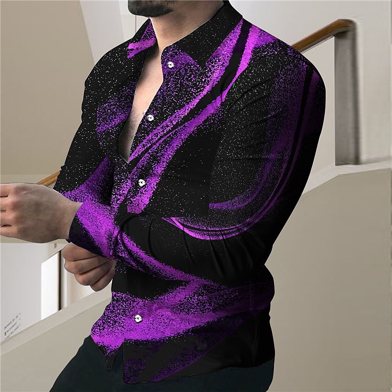 Per uomo Gradiente Geometrica Camicia Camicia con bottoni Manica lunga Di tendenza Originale Informale Esterno Strada Per eventi Estate Primavera Collo ripiegabile Stampa Bottone giù Giallo Blu Viola del 2025 a $26.99 –P5