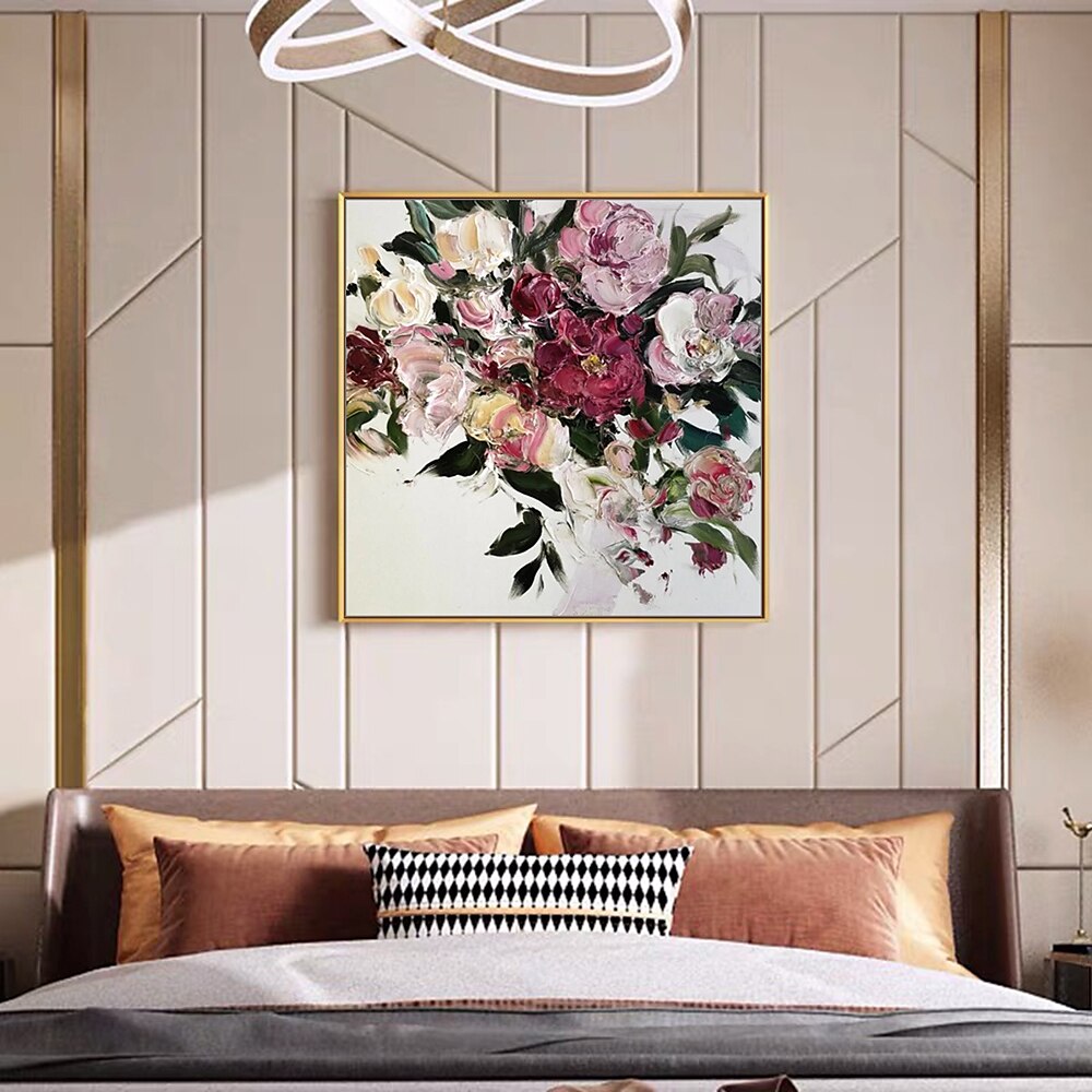 2025年 ハング塗装油絵 手描きの 方形 静物画 花柄 / 植物の 近代の 内枠を含めます コレクション – $133.99 –P5