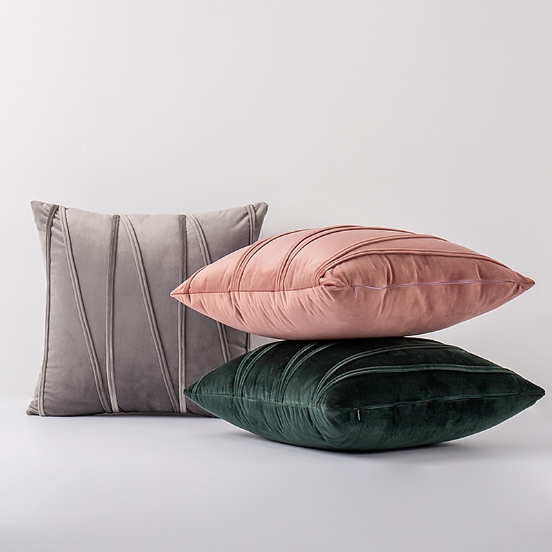 dekorative kasteputer putetrekk stripet fløyel moderne dekorative solide putetrekk putevar myk koselig til seng sofa sofa bil stue rosa blå salvie grønn brent oransje 2025 - $19.99 –P3