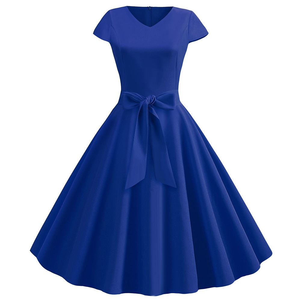 Retro / vintage Lata 50. Sukienka z linii Rockabilly Sukienka huśtawka Krótki kimonowy Łuk Równina W serek Strój na bal maskowy Damskie Bal maskowy Spotkanie towarzyskie Herbaciane przyjęcie Codzienne 2025 - €14.99 –P3