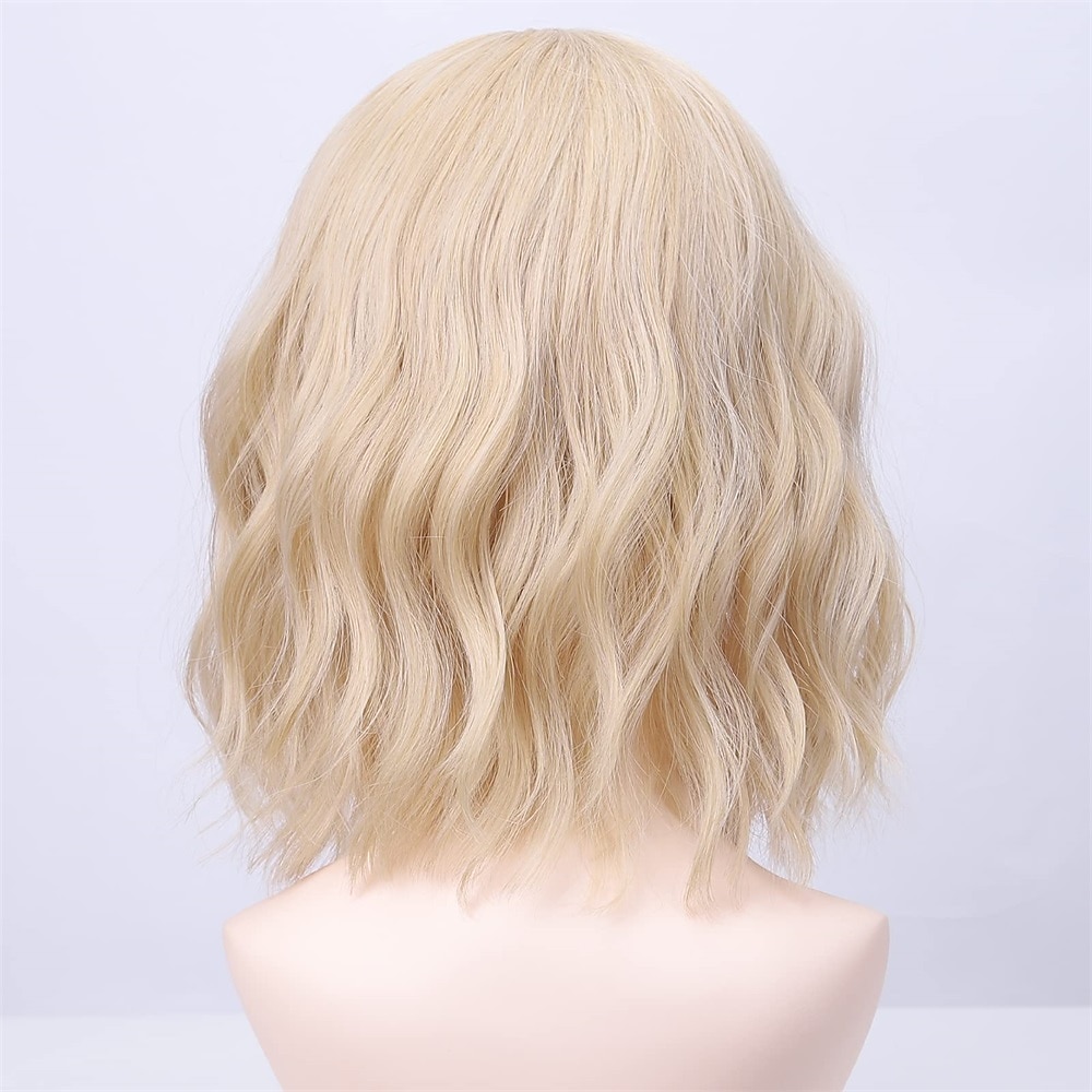 parrucca bionda bob parrucche corte bionde bob per le donne parrucca di capelli ricci con la frangetta del 2025 a $24.99 –P5