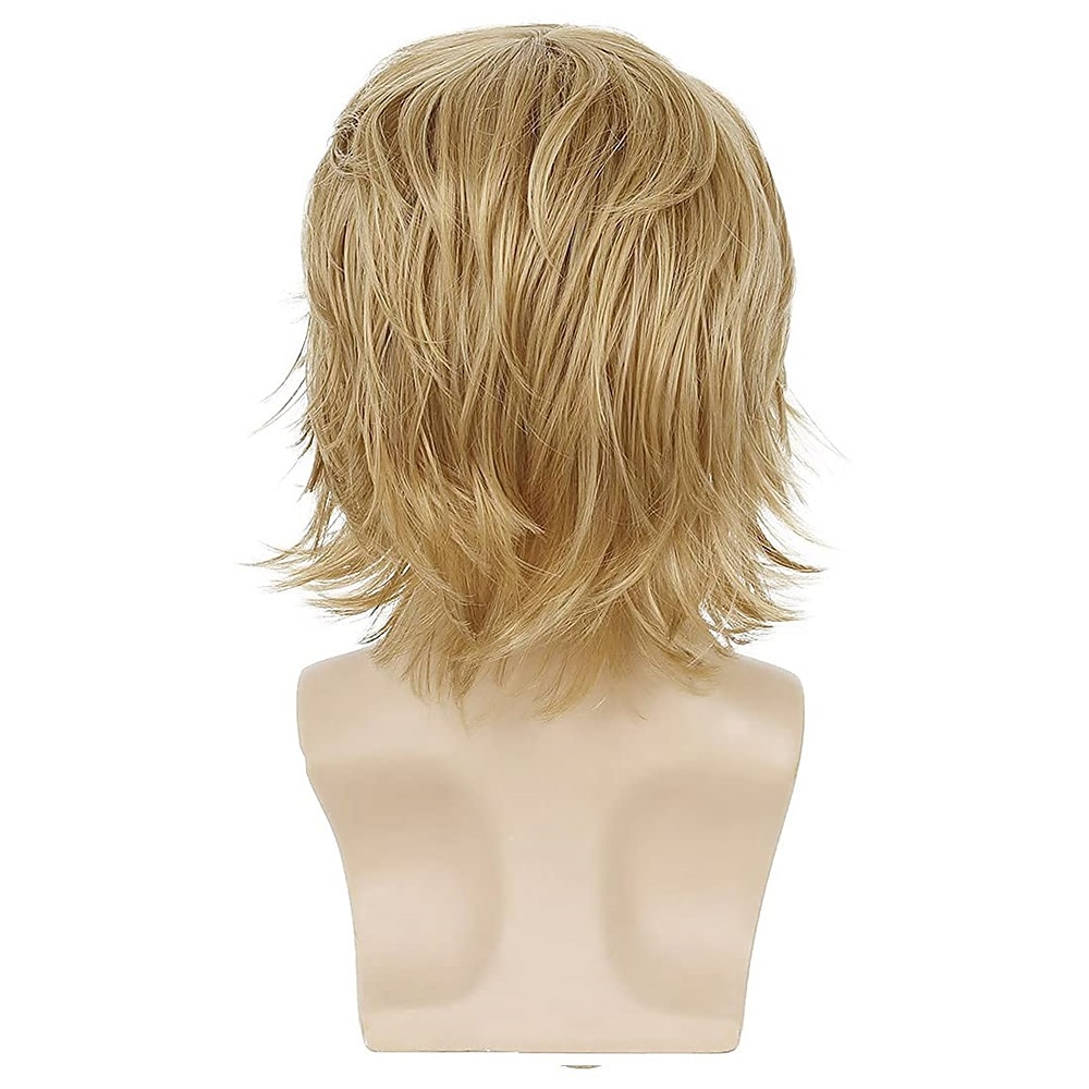 Mens Blonde Wig Short Fluffy Layered Blonde Wig Natural Synthetic Halloween Cosplay Hair Wig for Male Guy 2026 - $25.99 –P4