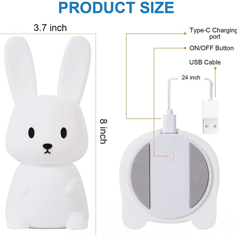 led konijn nachtlampje bunny lamp voor kinderen touch sensor dier cartoon leuke lamp kleurrijke usb oplaadbare siliconegift kwekerij meisje jongen peuter kawaii kamer decoratie slaapkamer bedlampje 2026 - $39.99 –P17