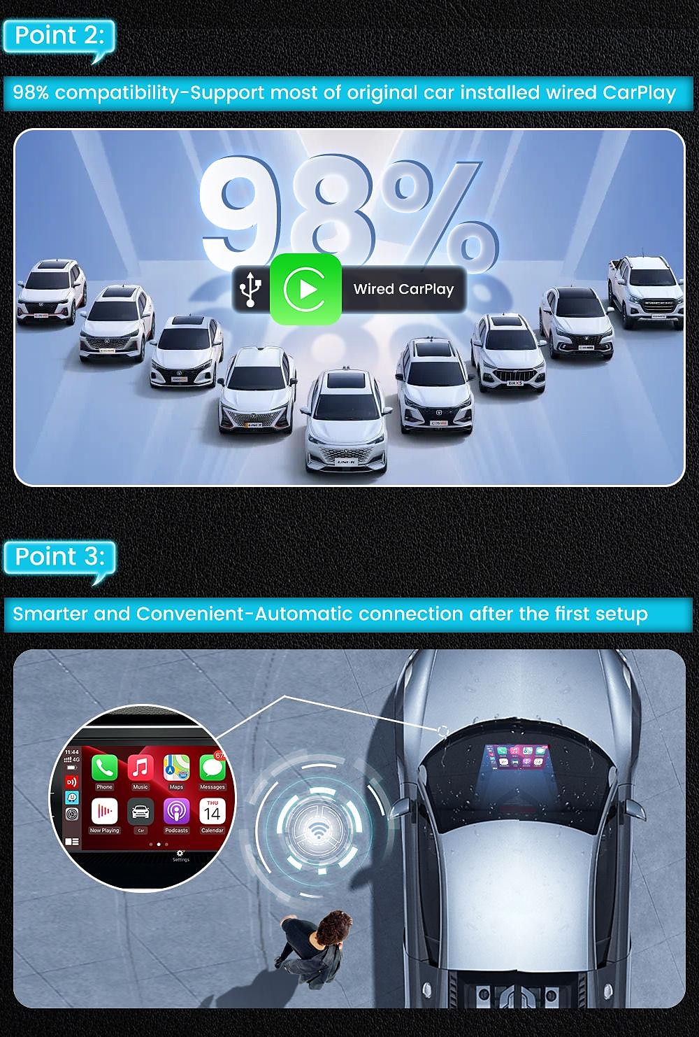 2025年 carlinkit 4.0 cpc200-cp2a ワイヤレス carplay android 自動アダプター互換内蔵有線 carplay カープラグ&amp; プレイ、アンドロイド携帯電話とiPhoneで利用可能  コレクション – $96.99 –P6
