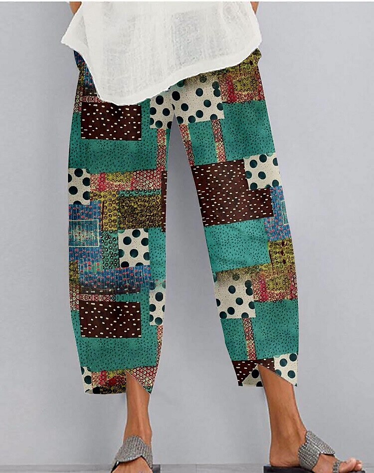 Women's Linen Pants Chinos Pants Trousers Ankle-Length Faux Linen Baggy Print Micro-elastic Mid Waist Casual / Sporty Athleisure Casual Weekend Green S M Summer Spring &  Fall 2023 - US $16.99 –P1