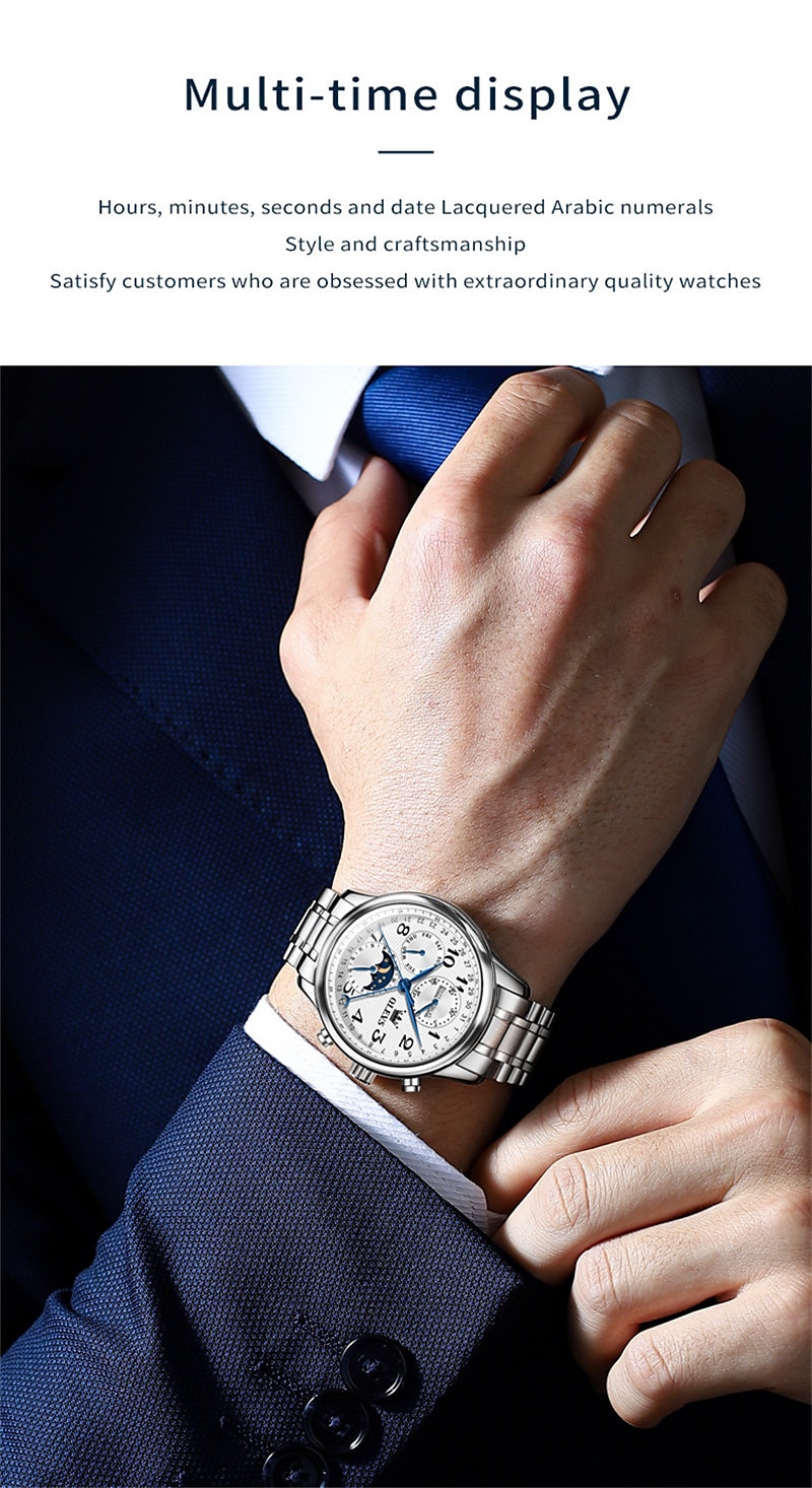 OLEVS Men Mechanical Watch Calendar Luxury Waterproof Wristwatch Automatic Self-winding Moon phase Dual Display Calendar Stainless Steel Strap Watch 2025 - $121.99 –P13
