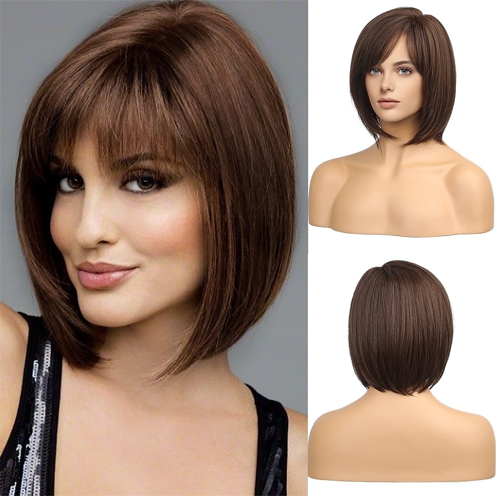 bob gemengde bruine pruiken voor vrouwen met pony 2025 - $28.99 –P12