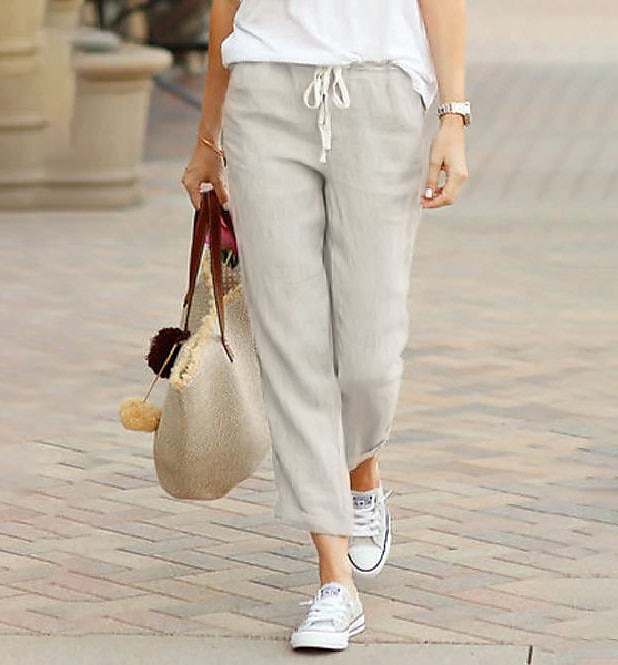 femme pantacourt coton lin décontracté pantalon ample taille élastique plage d'été confortable séchage rapide léger respirant bas de 2025 ? $10.49 –P1