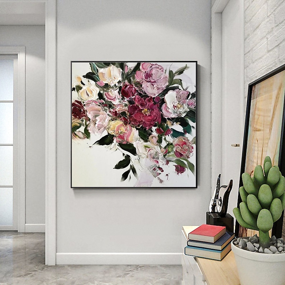 2025年 ハング塗装油絵 手描きの 方形 静物画 花柄 / 植物の 近代の 内枠を含めます コレクション – $133.99 –P4