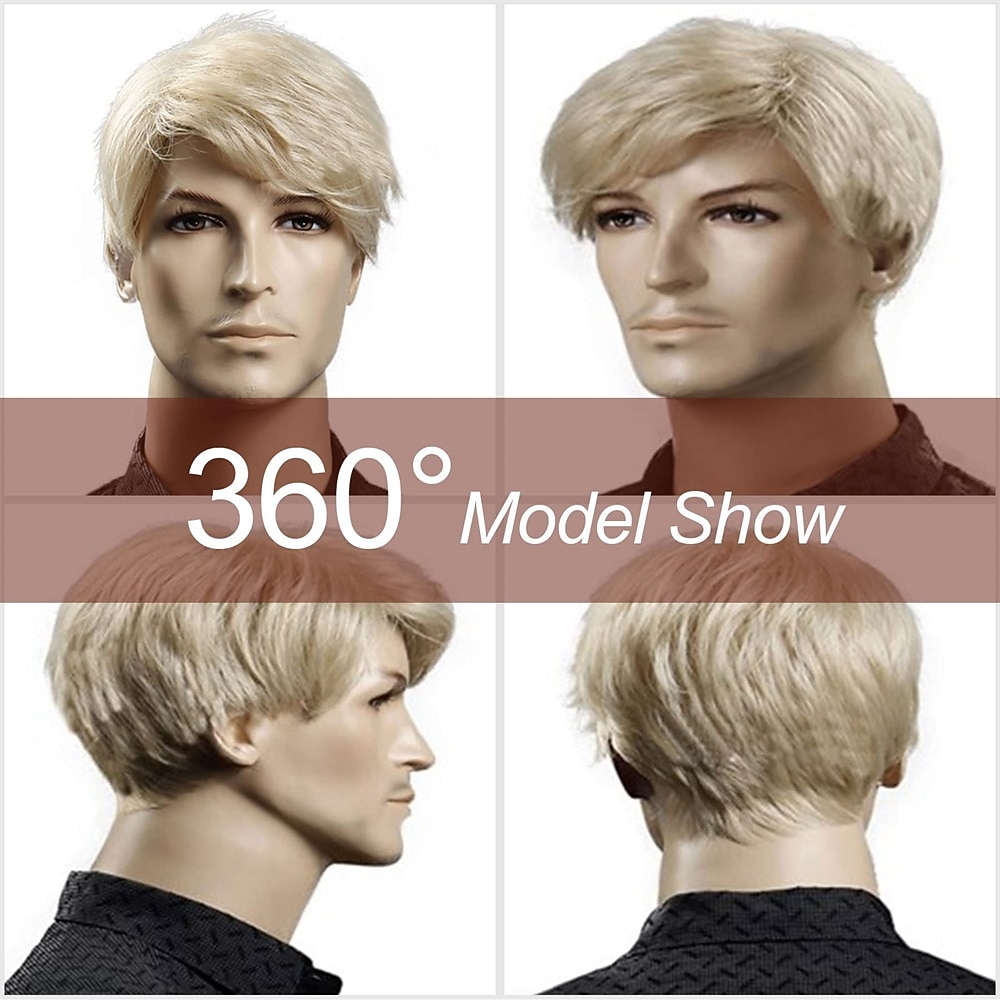 korte rechte blonde pruik voor mannen, hittebestendige pruik van synthetisch haar 2026 - $21.99 –P3