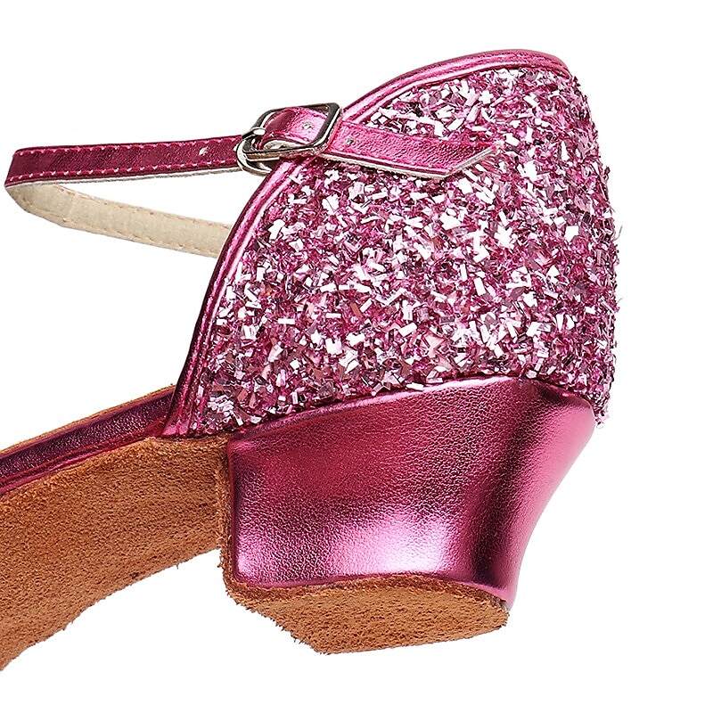 pantofi de dans pentru fete cu sclipici argintii dama | Pantofi de bal deschisi cu toc mic pentru copii cu bareta la glezna - perfecti pentru spectacole si petreceri 2025 - $29.99 –P3