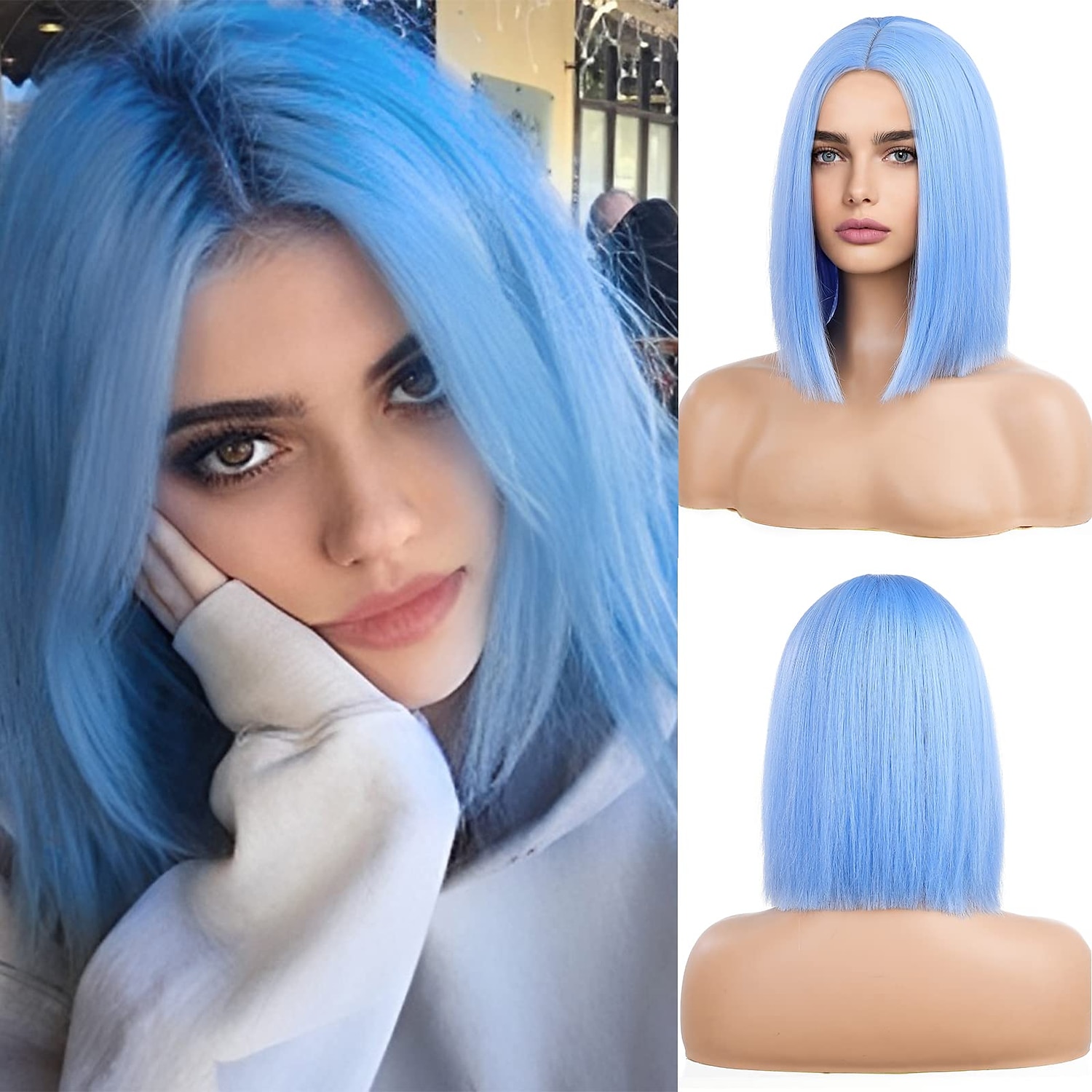 peruci albe pentru femei lungimea umerilor peruci par drept peruci bob 2025 - $23.99 –P1