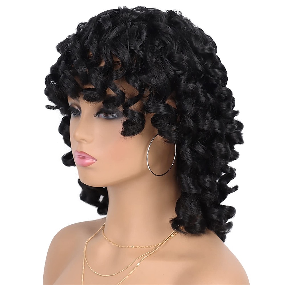 Wig Short Afro Curly Wigs for Black Women Dark Brown Curly Wig with Bangs Fluffy Shoulder Length Wigs Heat Resistant Synthetic Colorful Wigs for Daily Party Use 2025 - $28.99 –P8