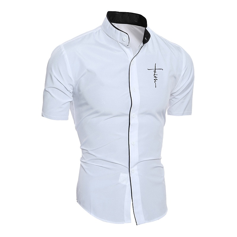Voor heren Overhemd Shirt met kraag Kraagloos overhemd Effen Bruiloft Buiten Zwart Wit Grijs Korte mouw Opstaand Zomer Lente Kleding Button-omlaag 2025 - $20.99 –P2