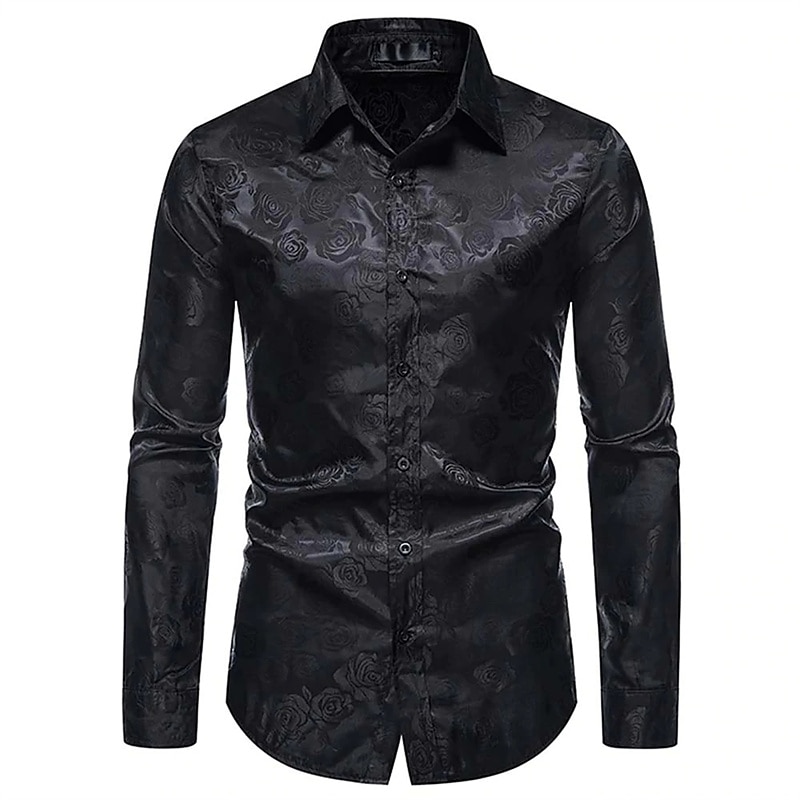 Men's Prom Shirt Satin Silk Shirt Graphic Wedding Party Silver Black Wine Navy Blue Long Sleeve Turndown Clothing Apparel Button-Down 2025 - $29.99 –P7