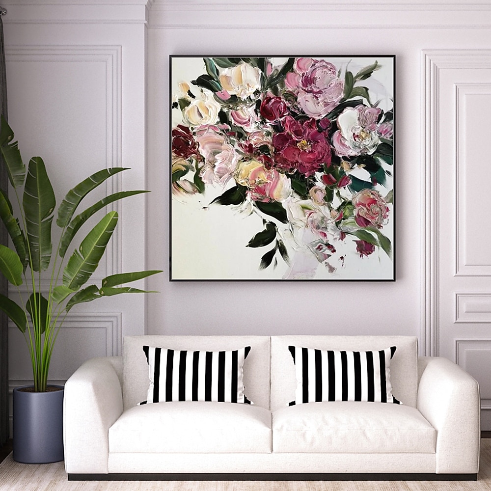 2025年 ハング塗装油絵 手描きの 方形 静物画 花柄 / 植物の 近代の 内枠を含めます コレクション – $133.99 –P3