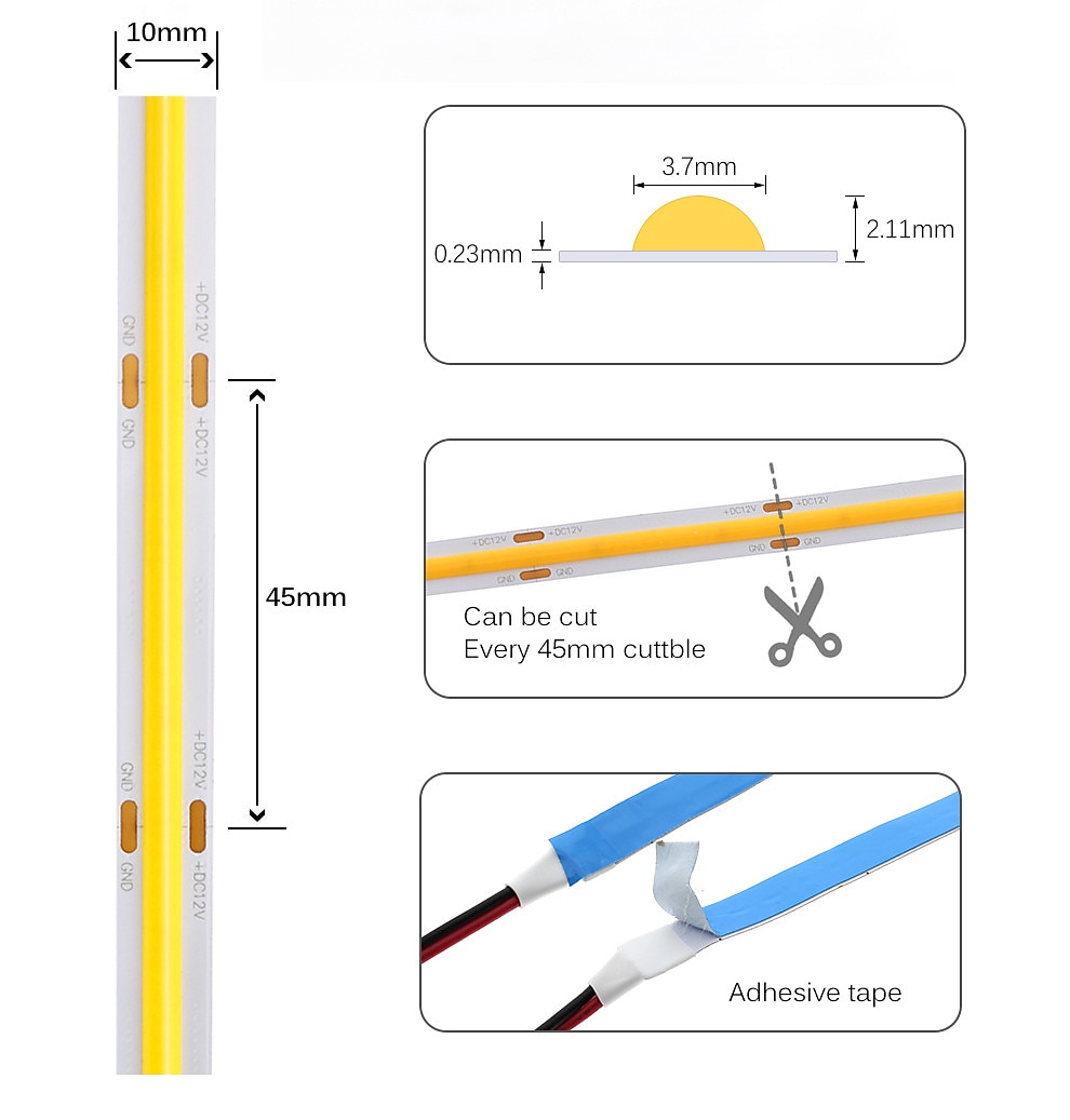 2~5m COB LED Strip Ligh 640/960/1600 LEDs 10mm Warm White Red Blue Yellow 12V for Under Cabinet Vanity Mirror Bedroom Kitchen 2025 - $33.99 –P9