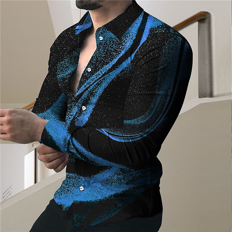 Per uomo Gradiente Geometrica Camicia Camicia con bottoni Manica lunga Di tendenza Originale Informale Esterno Strada Per eventi Estate Primavera Collo ripiegabile Stampa Bottone giù Giallo Blu Viola del 2025 a $26.99 –P4