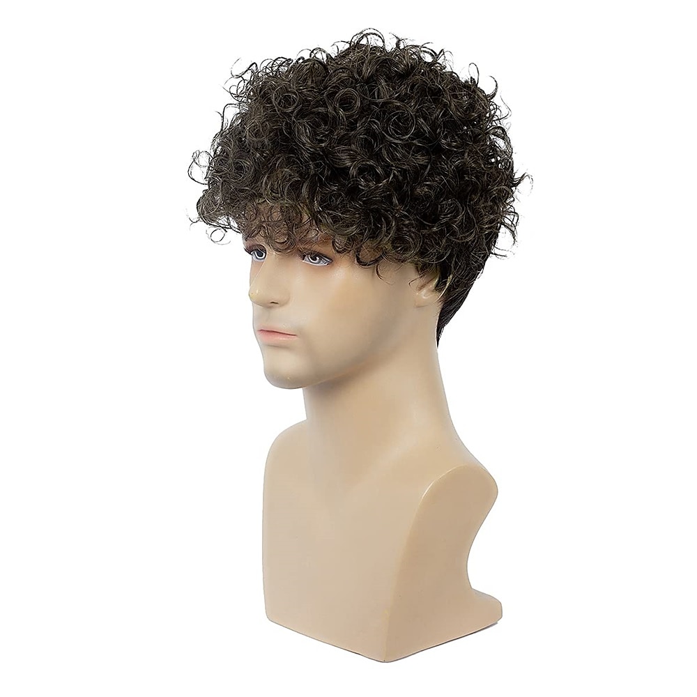 lyhyt kihara miesten musta peruukki pörröinen synteettinen cosplay halloween hiukset peruukki miehille 2025 - $21.99 –P9