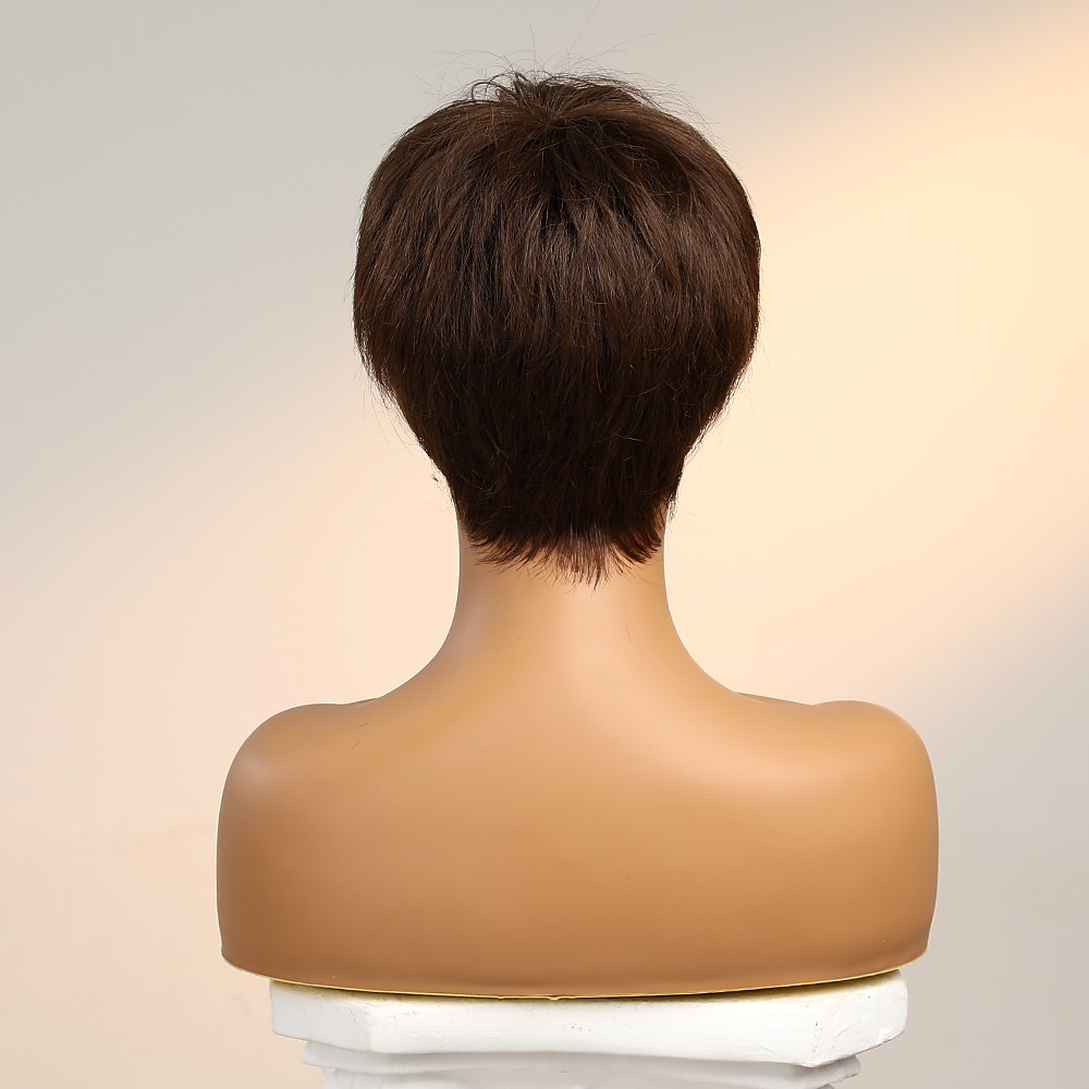 Human Hair Blend Wig Short Straight Natural Straight Pixie Cut Side Part Layered Haircut Asymmetrical Black White Green Cosplay Curler & straightener Natural Hairline Capless Burmese Hair Women's All 2025 - $59.99 –P5