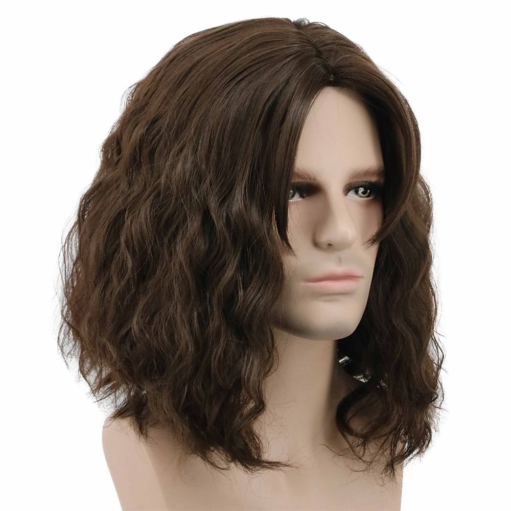 perucă amuzantă pentru bărbați perucă pufoasă scurtă și ondulată maro perucă cosplay perucă anime peruci de halloween 2025 - $24.99 –P8